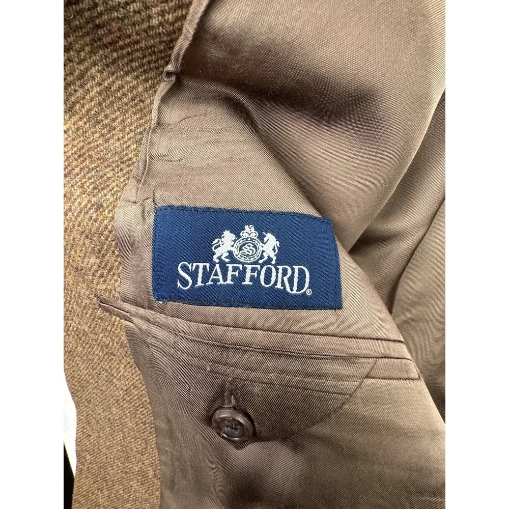 Stafford Jacket Blazer Mens Size 46L Brown Lambswool‎ Blend Elbow Patches